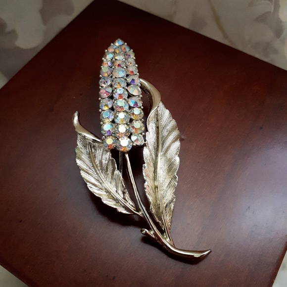 Vintage Coro gold tone wheat stalk pin brooch - Picture 3 of 10